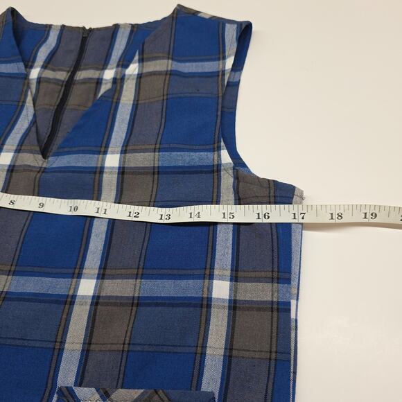 VTG Farrah's San Francisco Plaid Jumper Dress Size 14 Blue Brown USA 70s - Picture 9 of 12